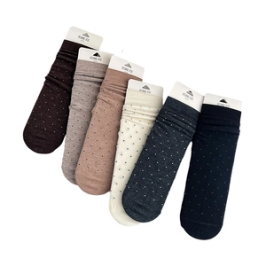 Japanese style wool blend crew socks set with polka dots in 6 assorted autumn colors