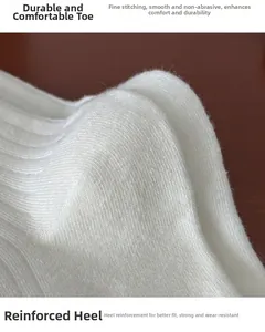 Detail of white knit cotton socks showing reinforced heel and flat toe seam construction