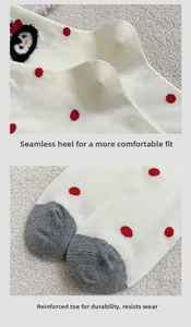 Detail of seamless large heel and flat reinforced toe on cartoon penguin socks