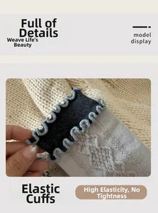 Close-up of elastic ruffled cuffs on silk wool socks with diamond lattice pattern