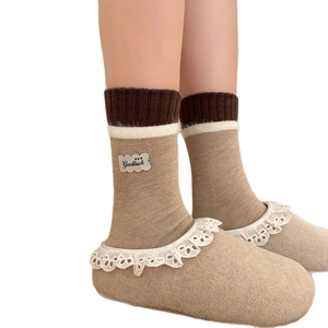 Calze termiche in finto cashmere con strisce marroni e toppa a nuvola Goodluck invernali