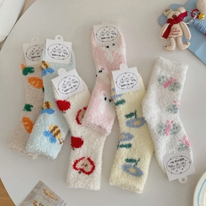 Chaussettes d'hiver épaisses en polaire corail pour femmes avec motifs animaux mignons
