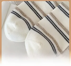 Macro shot of reinforced toe detail on striped fluffy socks for cold weather