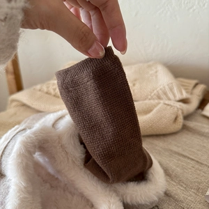 Dark brown silk wool crew socks with waffle knit and ribbed cuffs for winter warmth
