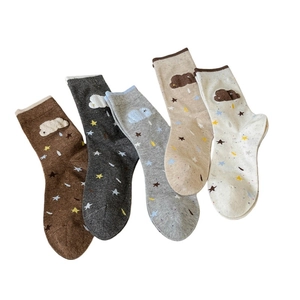 5-pack sweet cloud and star flocked cotton socks in assorted neutral winter colors
