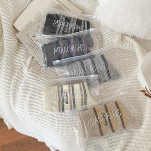5-pack striped fluffy crew socks in earthy tones with premium zip-lock packaging