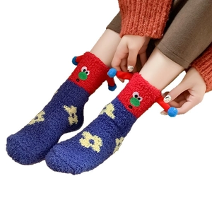 Funny clown patterned coral fleece thermal socks with 3D details for winter warmth