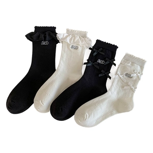 Chaussettes montantes à volants pour femmes avec nœud et broderie MD élégante