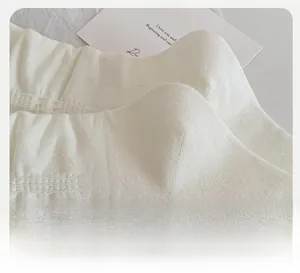 Close-up of white rib-knit socks showing the reinforced 3D heel structure and cotton texture