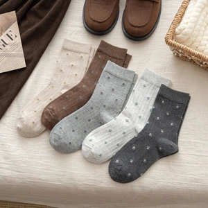 Chaussettes Mi-Mollet Femmes Brodées Fleurs Coton Respirant Style Japonais Vintage Décontracté