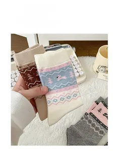 Detailed Fair Isle jacquard patterns featuring cartoon dogs on premium cotton crew socks