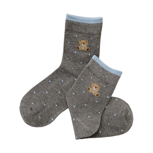Calzini grigi con orsetto e pois blu con polsini a costine in stile college preppy