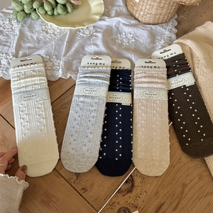 Women Cotton Crew Socks Polka Dot Scalloped Edge Breathable Korean Style Sweet Balletcore Soft Mid Tube Socks
