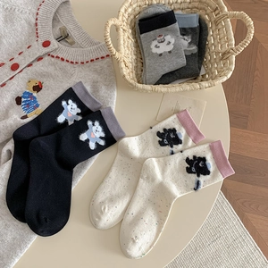 Japanese style cartoon animal crew socks in cotton blend for autumn and winter outfits