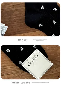 Detail of reinforced heel and seamless toe craftsmanship on these floral crew socks