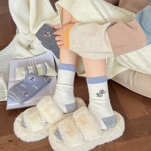 Women's cute koala embroidered wool socks in multiple warm colors for autumn and winter