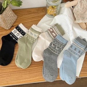 Chaussettes Mi-Mollet Femmes Mélange Coton Tricot Motif Animal Dessin Animé Jacquard Rétro Kawaii Respirantes Quotidiennes