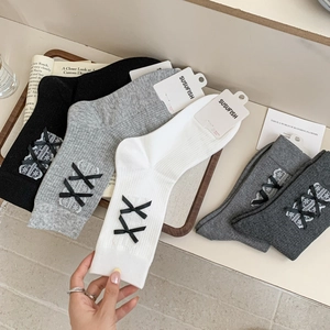 Chaussettes Mi-Mollet En Mélange De Coton Pour Femmes Avec Noeuds Et Dentelle Style Doux Mori Girl Lolita Preppy