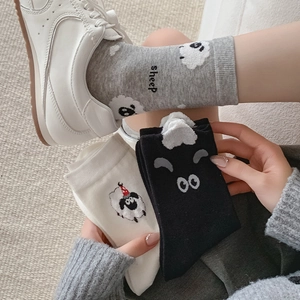 Women Crew Socks Cotton Blend 3D Plush Cartoon Sheep Cute Embroidery Casual Daily Wear Korean Style Comfortable Breathable