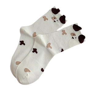 Chaussettes mignonnes dalmatien beige avec oreilles 3D et motifs chien marron