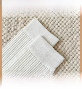 Close-up of white high-elastic ribbed knit socks detailing soft texture and stretch cuffs