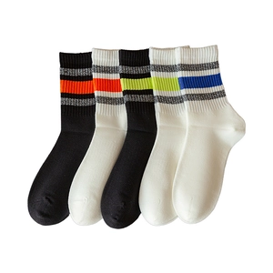 5-pair pack of men's crew sports socks with colorful classic stripes in black and white