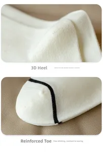 Detail view of reinforced heel and toe stitching on white cotton crew socks