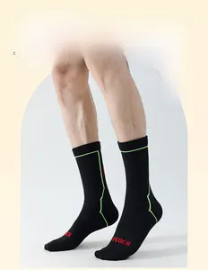 Detail of professional cycling socks with neon stitching and reinforced towel bottom padding