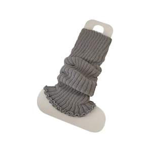 Jambières tricotées gris foncé pour femme avec bordure à volants et maille côtelée