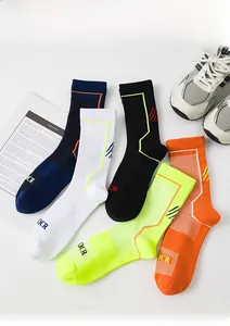 Detail of five-color professional cycling socks with shock-absorbing towel bottom and OCR logo