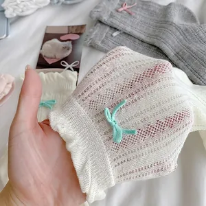 Breathable mesh ankle socks with bow tie detail in cream white for girls and women