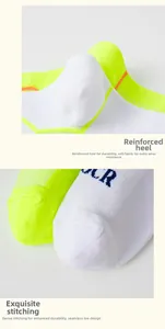 Macro detail of breathable mesh knit and reinforced heel on cycling sports socks