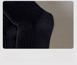 Macro detail showing the reinforced heel and ribbed texture of black crew socks