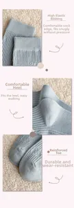 Macro detail of high-elasticity ribbed cuff and reinforced heel of blue cotton socks
