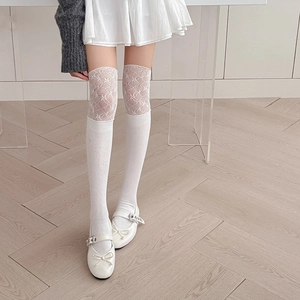 Chaussettes hautes blanches avec bordure en dentelle style Lolita et JK pour femme