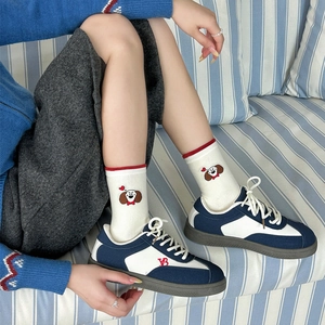 Baskets rétro color-block avec broderie VB et chaussettes mignonnes à motif chien