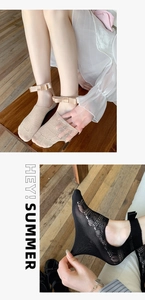 Detailed mesh ballet style low cut socks with silk ribbon bow and lace texture