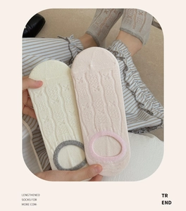 Detail of hollow mesh pattern and anti-slip silicone edge on women invisible socks