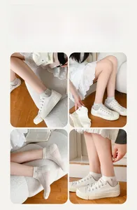 Detail of embroidered bear on breathable mesh cotton ankle socks for women