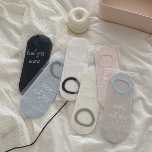 Set of six colorful mesh hollow low-cut invisible socks with bow and non-slip silicone