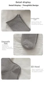 Detail display of gray ribbed mesh socks showing elastic cuff, flat toe and 3D heel structure