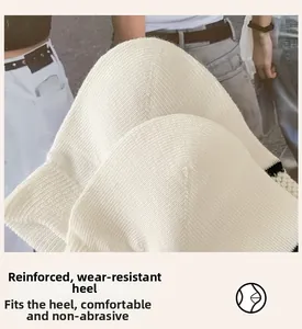 Close-up of reinforced heel detail on white breathable mesh cotton socks for durability