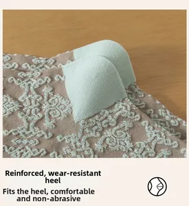 Detail showing the reinforced heel of the vintage floral patterned jacquard sock