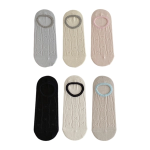 Set of 6 women's mesh no-show socks with bow and heart jacquard patterns in assorted colors