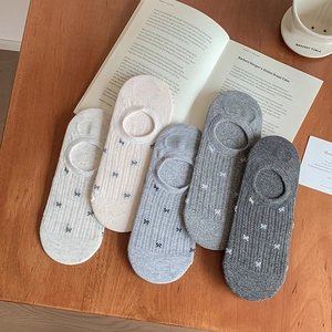 Women Invisible Boat Socks Cotton Thin Mesh Non-slip Silicone Low Cut Breathable Ribbed Bow Knitted Peds Socks