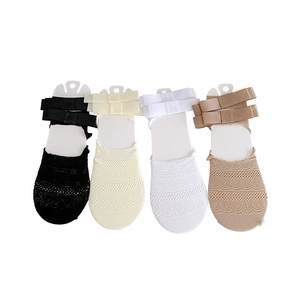 Lace invisible socks with double satin bows and breathable mesh in four classic colors