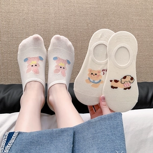 Cute cartoon animal low cut socks for women featuring non-slip silicone and soft cotton