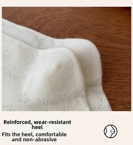 Macro shot of reinforced heel texture on white lace socks for durability and comfort