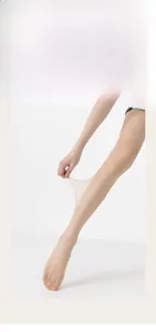 Close-up showing the high elasticity and fine texture of nude sheer lace stockings
