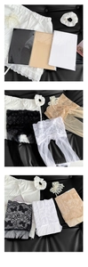 Detailed comparison of lace trim pantyhose in black, white, and nude sheer nylon fabric